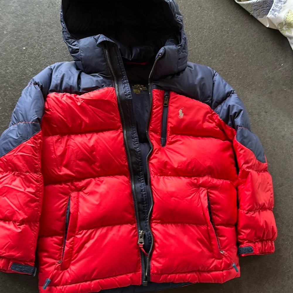 Polo Ralph Lauren red & navy puffer coat size 7.